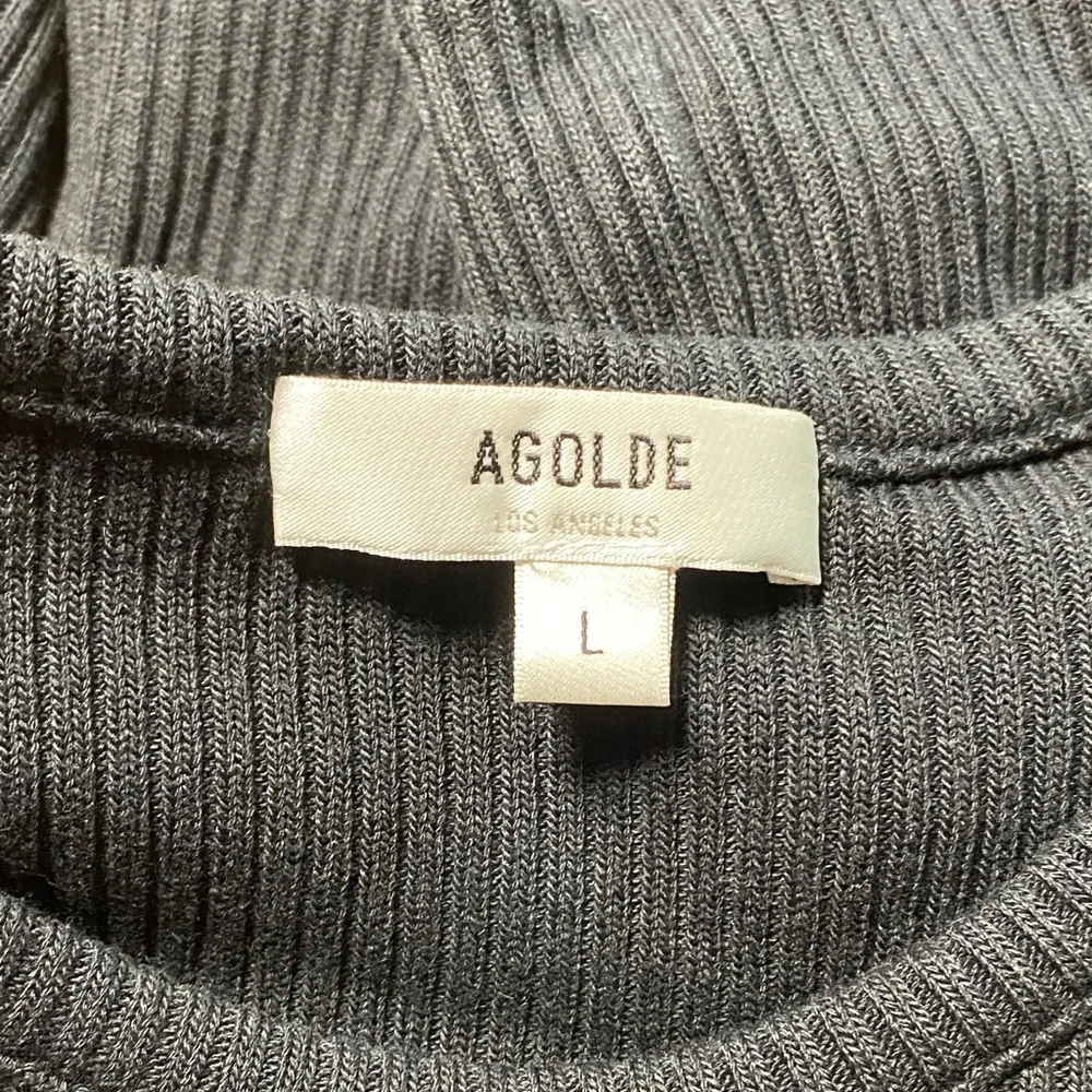 AGOLDE Alma Ribbed Stretch Knit‎ Organic Cotton Long Sleeve Top Black Size Large - Picture 4 of 4